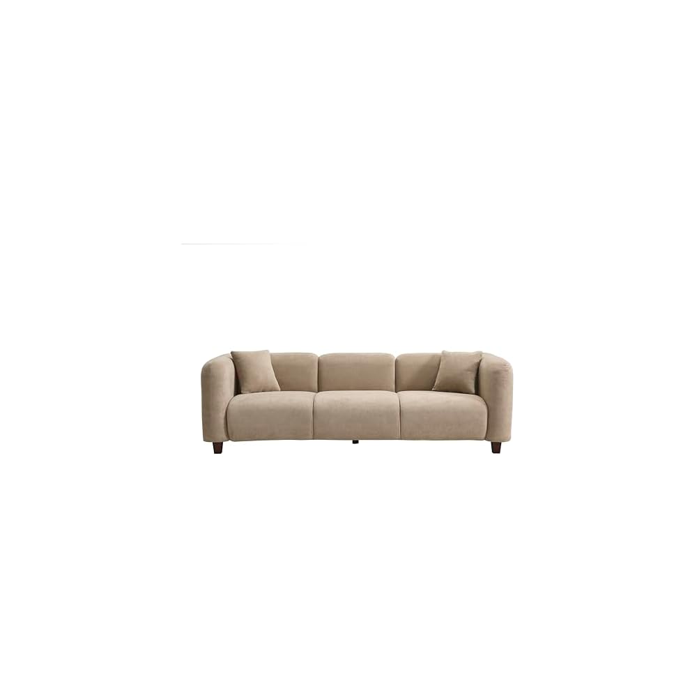 Christopher Knight Home Ahrai 3-Seater Sofa Couch with 2 Pillows, 87" Wide Oversized Sofa for Living Room, Modern Wood Frame Lounge Couch, Comfy Spacious Fabric Upholstered Home Seating, Camel