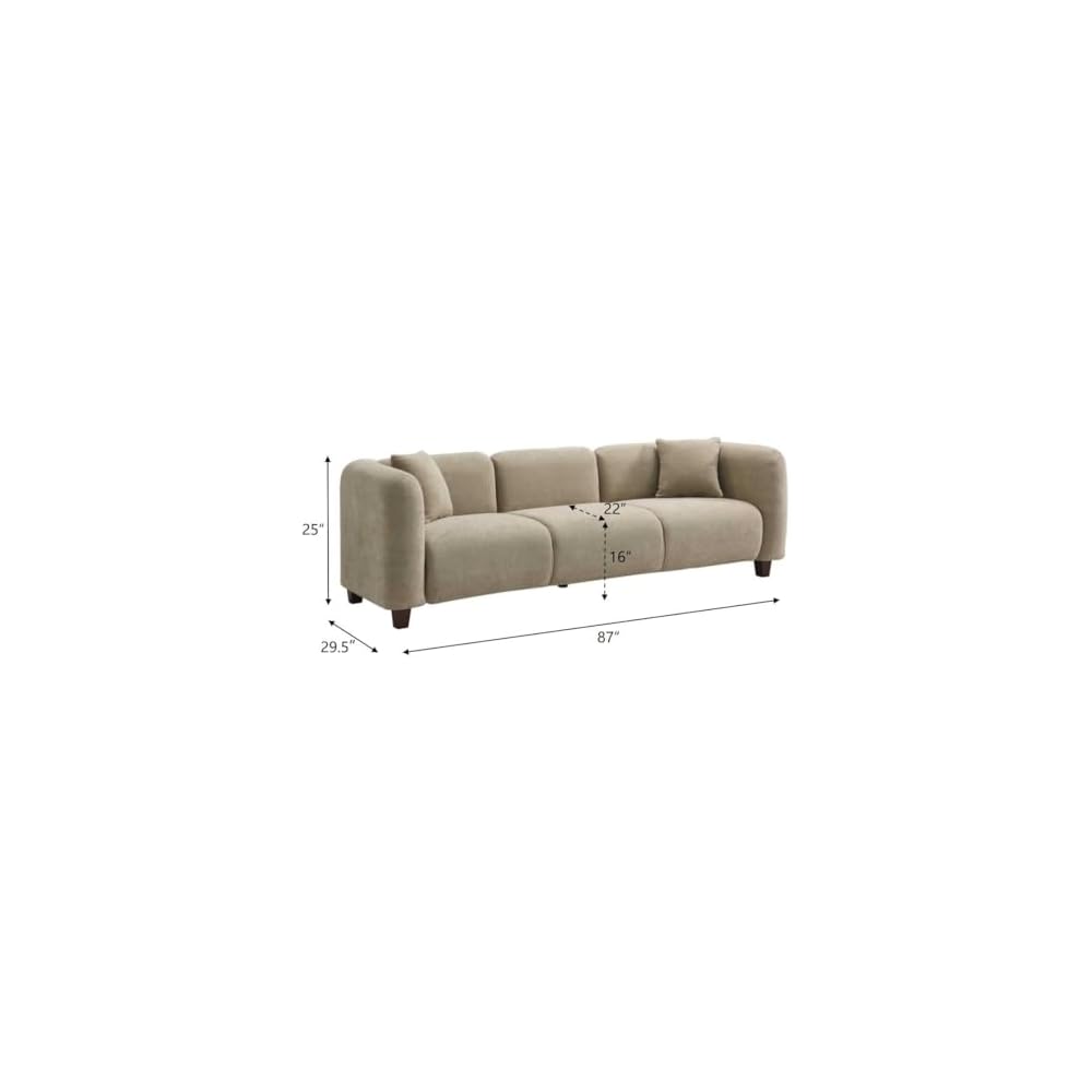 Christopher Knight Home Ahrai 3-Seater Sofa Couch with 2 Pillows, 87" Wide Oversized Sofa for Living Room, Modern Wood Frame Lounge Couch, Comfy Spacious Fabric Upholstered Home Seating, Camel