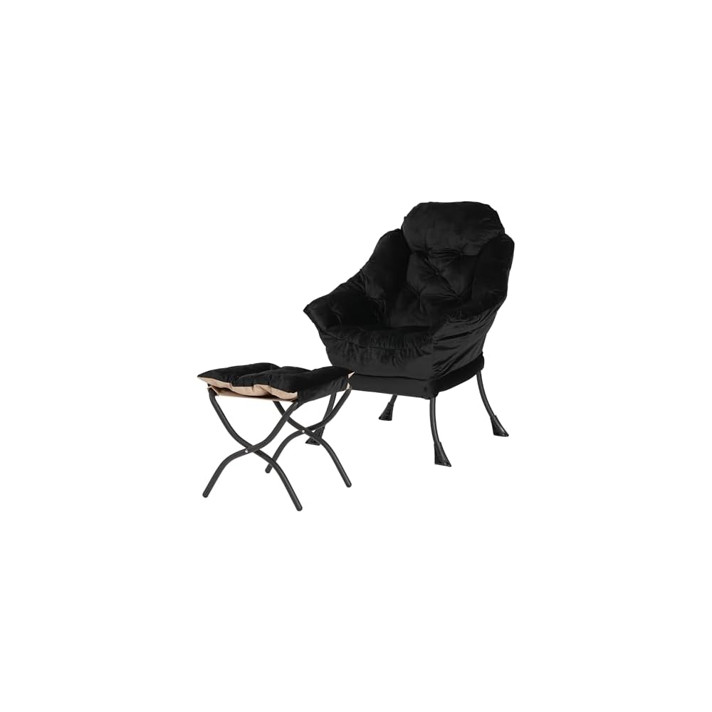 Kokel Lazy Chair with Folding Ottoman,Living Room Chairs, Accent Contemporary Lounge Chair, Single Steel Frame Leisure Sofa Chair with Armrests and A Side Pocket (White)