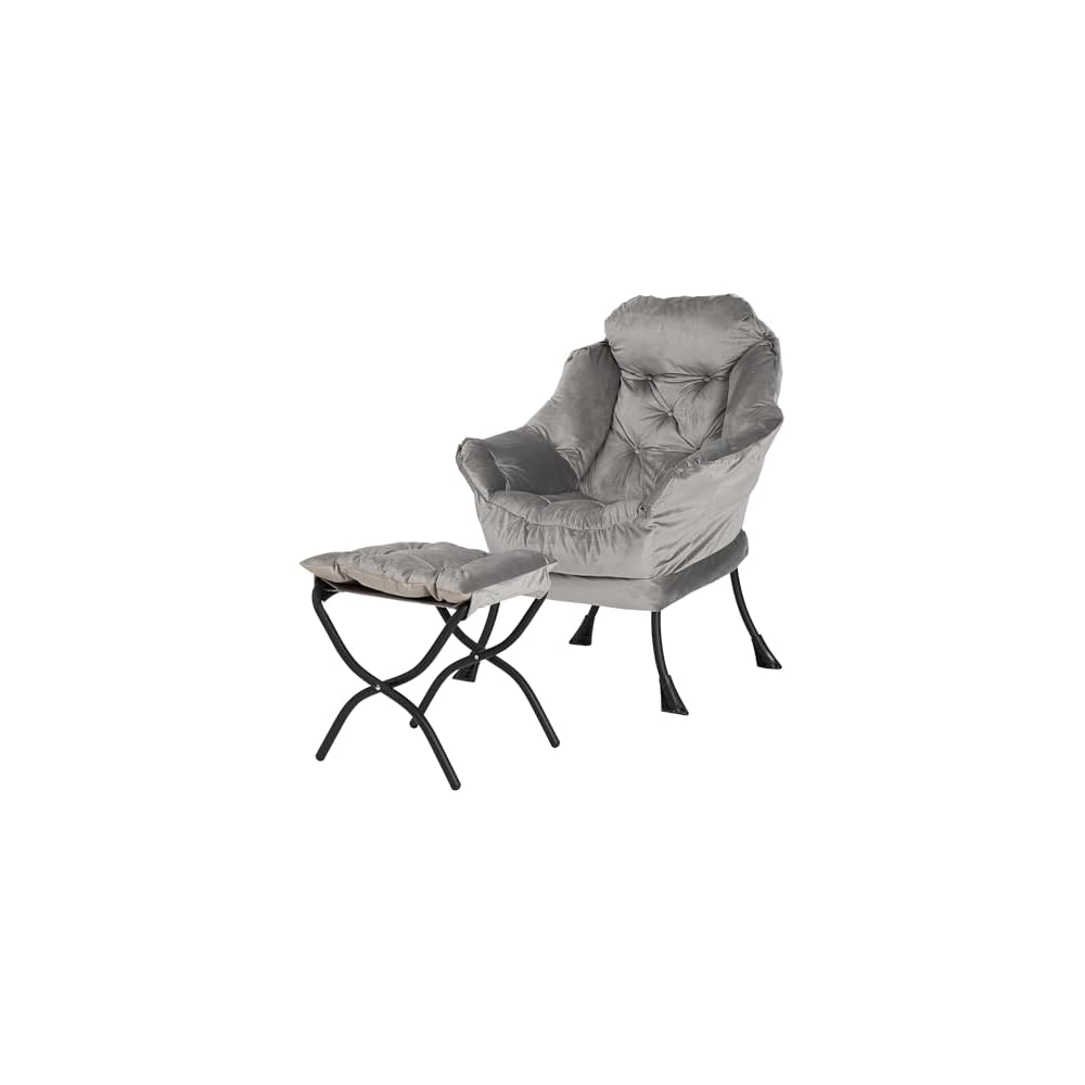 Kokel Lazy Chair with Folding Ottoman,Living Room Chairs, Accent Contemporary Lounge Chair, Single Steel Frame Leisure Sofa Chair with Armrests and A Side Pocket (White)