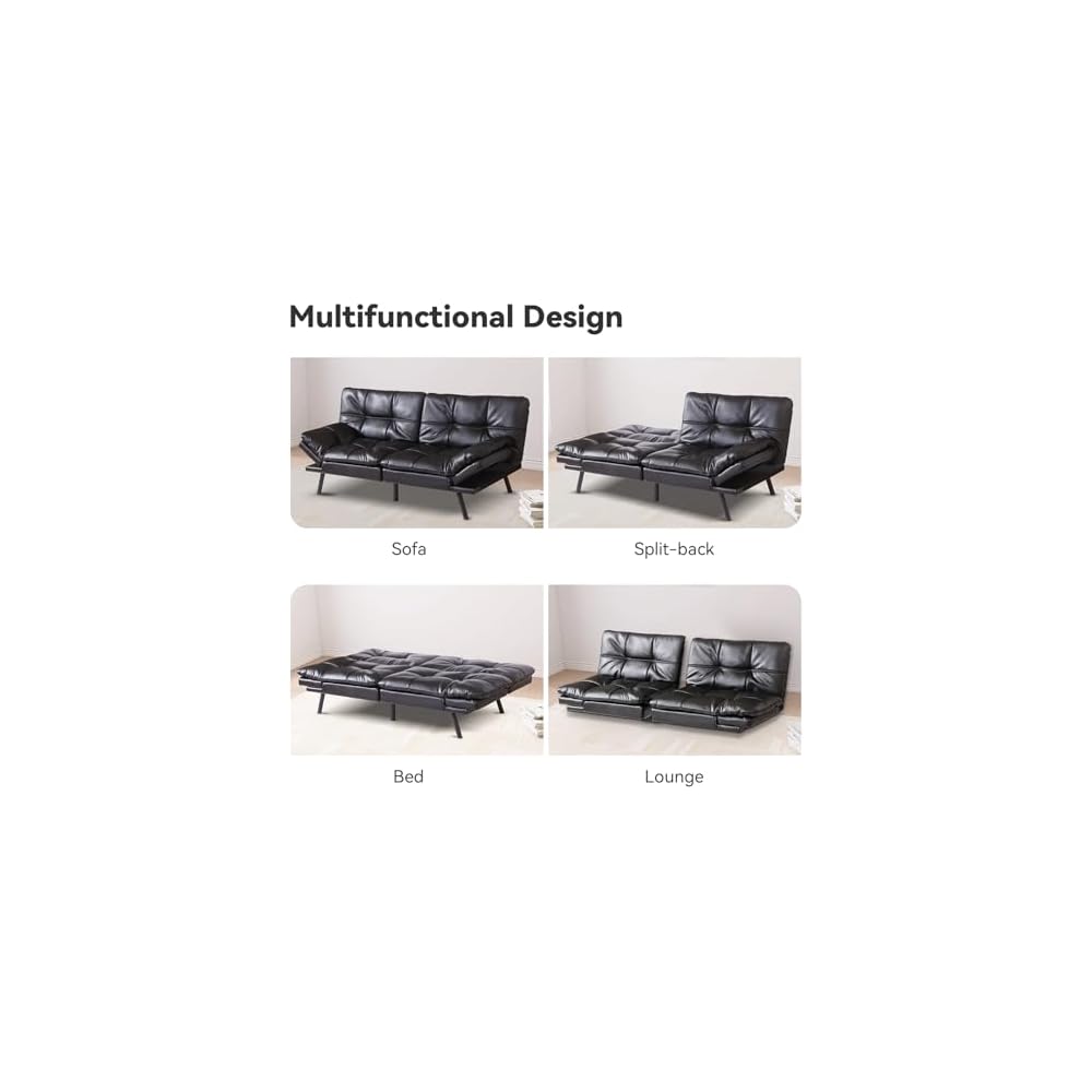 Hcore Memory Foam Futon Couch,Loveseat Bed,Small Splitback Modern Sofa Sofabed, Black