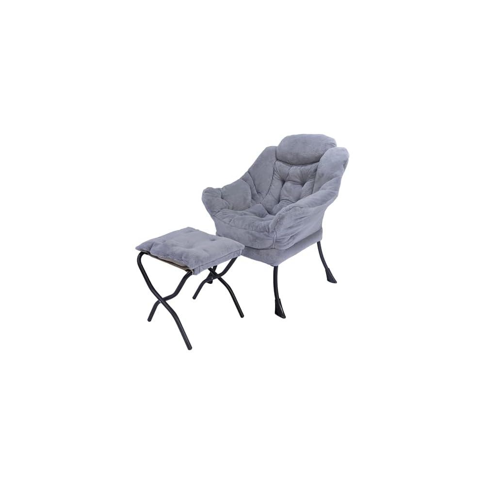 Kokel Lazy Chair with Folding Ottoman,Living Room Chairs, Accent Contemporary Lounge Chair, Single Steel Frame Leisure Sofa Chair with Armrests and A Side Pocket (White)