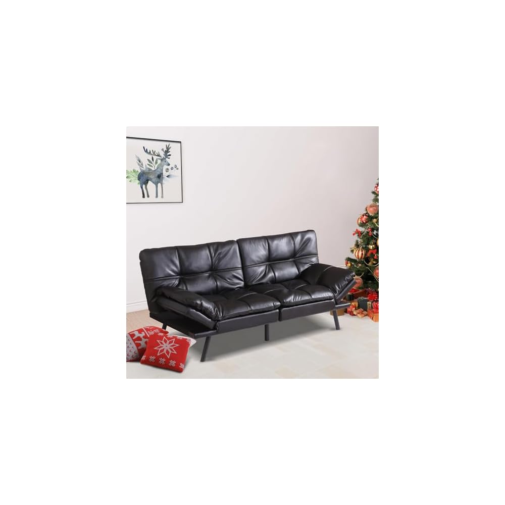 Hcore Memory Foam Futon Couch,Loveseat Bed,Small Splitback Modern Sofa Sofabed, Black