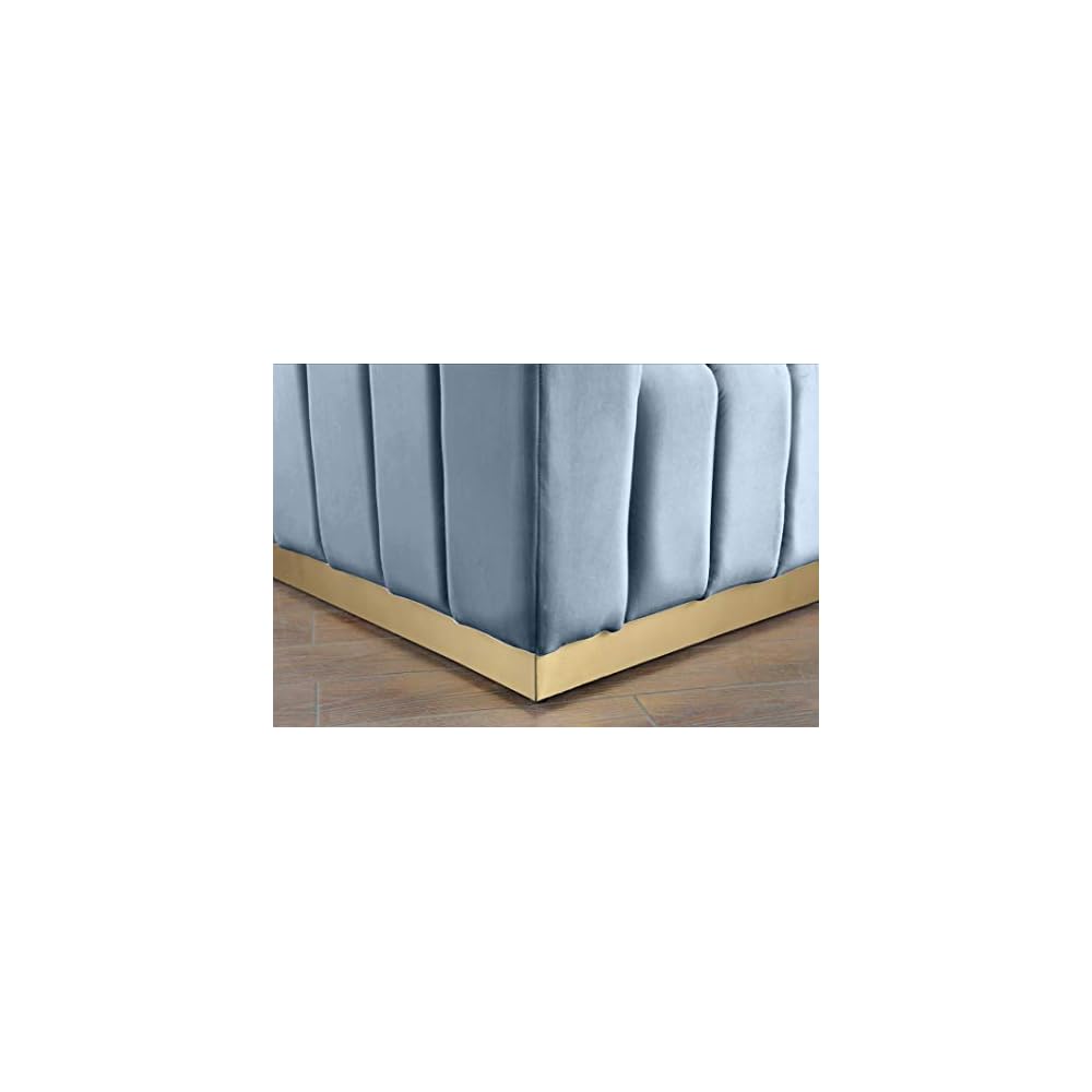 Meridian Furniture 603SkyBlu-S Marlon Collection Modern | Contemporary Velvet Upholstered Sofa with Deep Channlel Tufting and Brushed Gold Finish, Sky Blue, 86.5" W x 34" D x 28" H