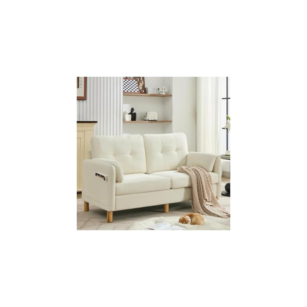 WUTUTUEE 65" Loveseat Sofa, Chenille Loveseat Couch with Padded Arms, Beige