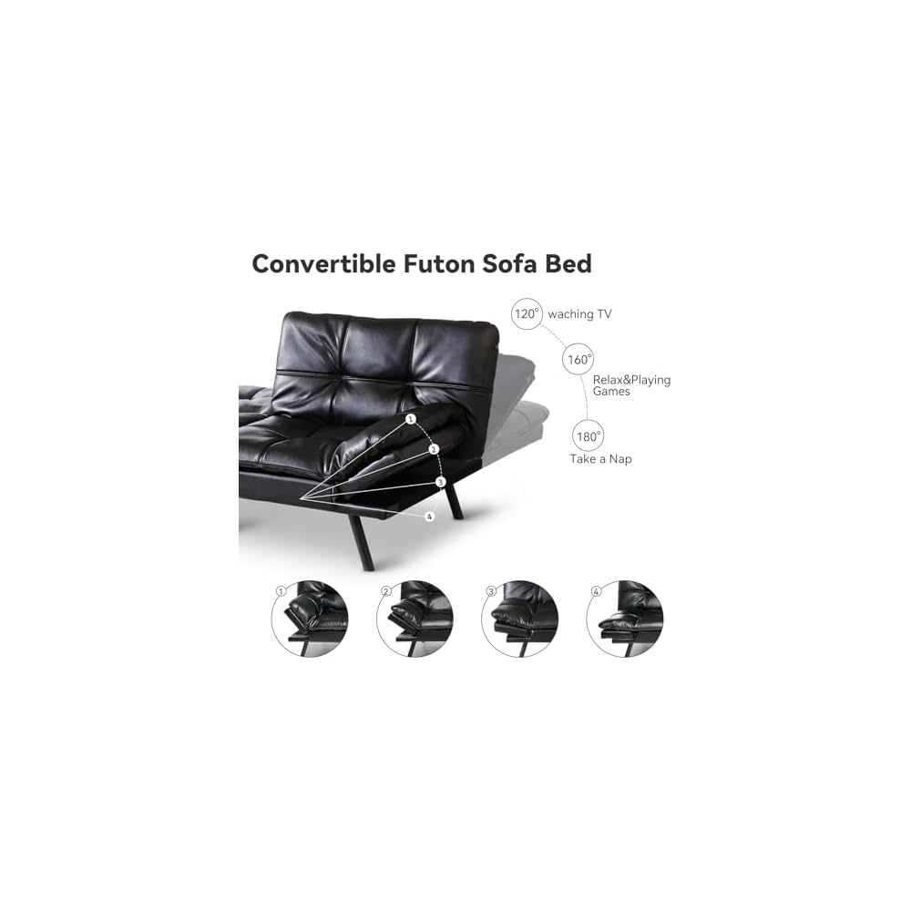 Hcore Memory Foam Futon Couch,Loveseat Bed,Small Splitback Modern Sofa Sofabed, Black