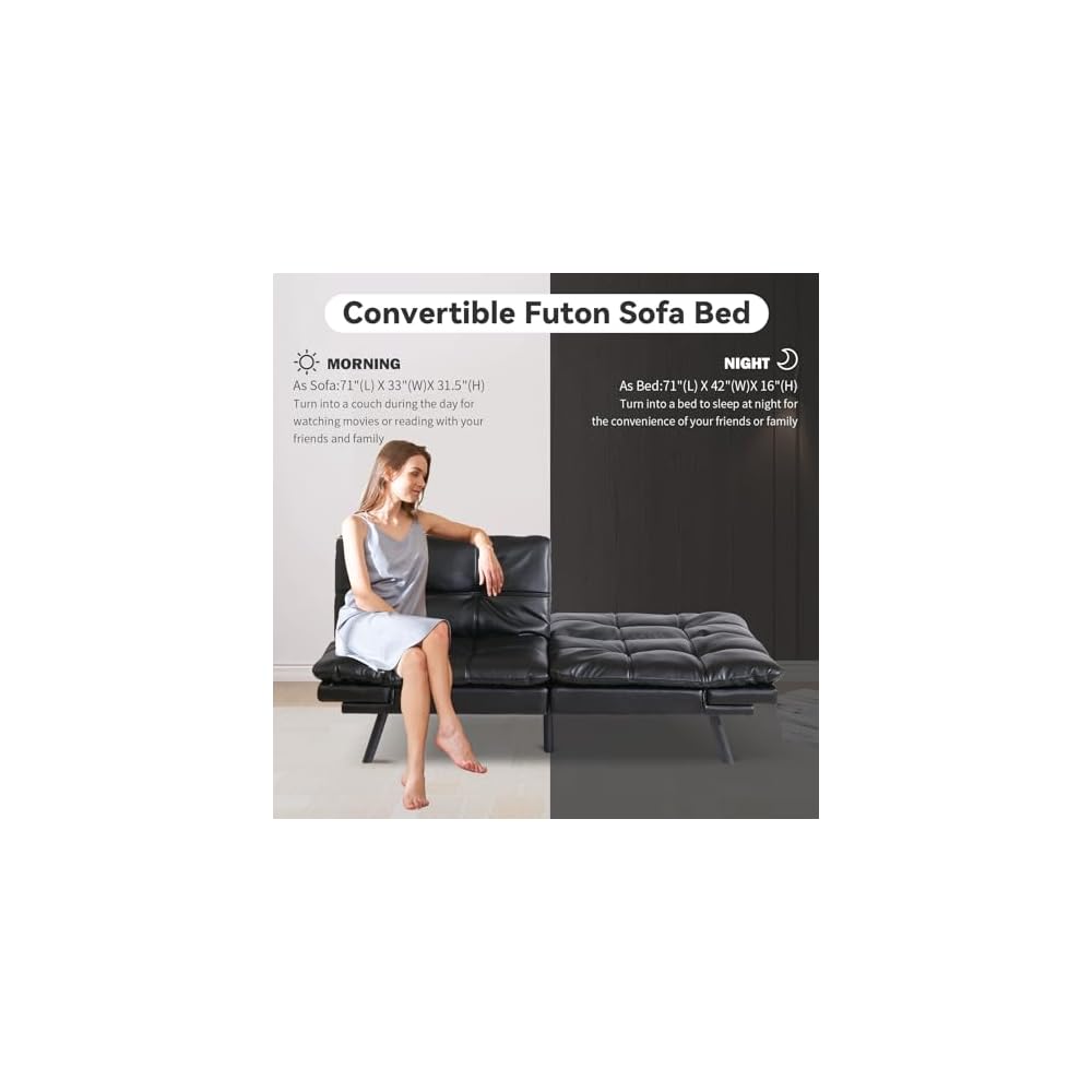 Hcore Memory Foam Futon Couch,Loveseat Bed,Small Splitback Modern Sofa Sofabed, Black