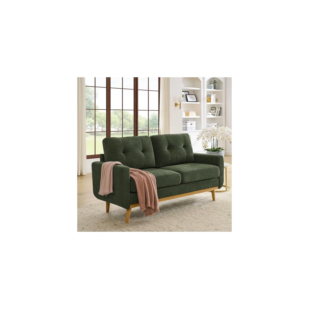 Dark Green 56" Loveseat Sofa, Couches for Small Spaces, Mid Century Love Seat Couches for Living Room, Upholstered 2-Seater Small Couch for Bedroom, Apartment, Easy Assembly (Dark Green)