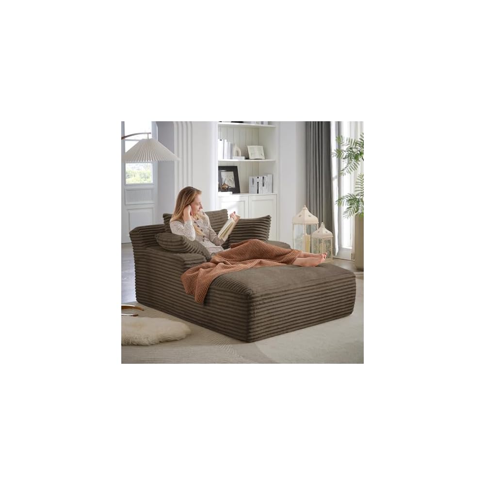 Oversized Chaise Lounge Chair Indoor,50" W Upholstered Corduroy Sofa with 3 Pillows,Comfy Fluffy Cloud Couch,Modern Deep Seat Sofa,Single Sleeper Sofa Chair for Livingroom,Bedroom,No Assembly(Brown)