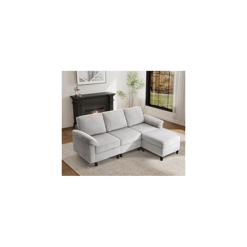 84.6" Modular Sectional Couch with Storage, 3 Seater Comfy Corduroy L Shaped Cloud Couch, Sectional Sofa with Movable Ottoman, Modern Sectional Couch for Living Room, Lightgrey