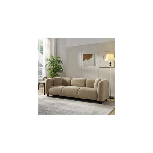 Christopher Knight Home Ahrai 3-Seater Sofa Couch with 2 Pillows, 87" Wide Oversized Sofa for Living Room, Modern Wood Frame Lounge Couch, Comfy Spacious Fabric Upholstered Home Seating, Camel