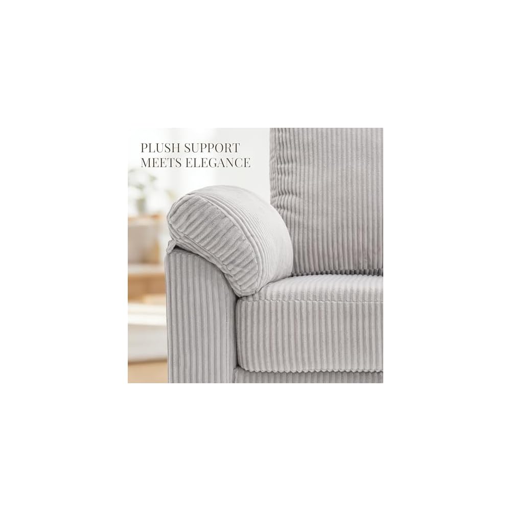 84.6" Modular Sectional Couch with Storage, 3 Seater Comfy Corduroy L Shaped Cloud Couch, Sectional Sofa with Movable Ottoman, Modern Sectional Couch for Living Room, Lightgrey