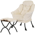 Kokel Lazy Chair with Folding Ottoman,Living Room Chairs, Accent Contemporary Lounge Chair, Single Steel Frame Leisure Sofa Chair with Armrests and A Side Pocket (White)