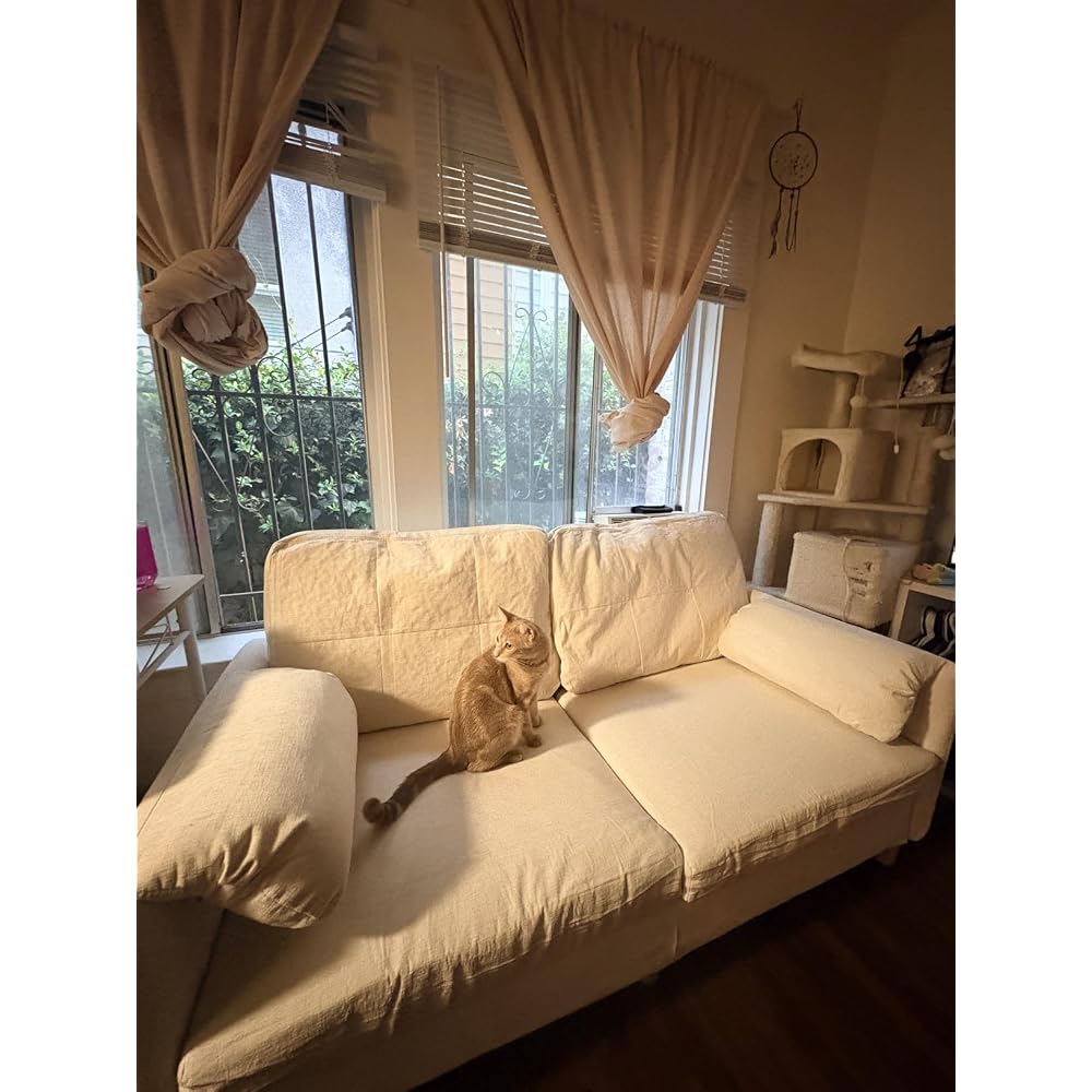 WUTUTUEE 65" Loveseat Sofa, Chenille Loveseat Couch with Padded Arms, Beige