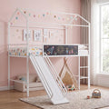 GIANTEX Twin Size House Loft Bed, Low Loft Bedframe w/Roof, Slide, Ladder, Chalkboard & Sturdy Metal Slats for Bedroom Dorm, Kids House Bed for Boys Girls, No Box Spring Needed (White)